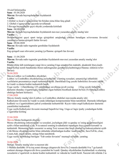 10-sinf informatika — DOCX
