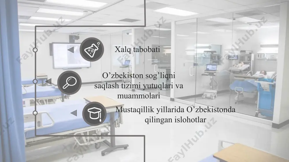 yle.visibility ppt_x ppt_y style.visibility ppt_x ppt_y style.visibility ppt_w ppt_h style.visibility style.visibility style.visibility style.visibility xalq tabobati o’zbekiston sog’liqni saqlash tizimi yutuqlari va muammolari mustaqillik yillarida o’zbekistonda qilingan islohotlar style.visibility style.visibility style.visibility style.visibility ppt_x ppt_y style.visibility ppt_x ppt_y style.visibility style.visibility style.visibility ppt_x ppt_y style.visibility ppt_x ppt_y style.visibility style.visibility style.visibility ppt_x ppt_y style.visibility ppt_x ppt_y style.visibility style.visibility style.visibility style.visibility kasallikning ijtimoiy muammolari xulosa style.visibility style.visibility ppt_x ppt_y style.visibility ppt_x ppt_y style.visibility ppt_w ppt_h style.visibility style.visibility style.visibility ppt_x ppt_y style.visibility ppt_x ppt_y style.visibility ppt_w ppt_h style.visibility kasallik nima ? kasallik – organizmga tashqi yoki ichki muhitning zararli omillari ta’sir etganda ro’y beradigan patologik jarayon . kasallikning paydo bo’lishida tashqi muhit omillari yetakchi rol o’ynaydi , chunki ular organizmga bevosita ta’sir etish bilan birga uning ichki xususiyatlari ham o’zgartira oladi , bu o’zgarishlar nasldan-naslga o’tib , unda kasallikni yuzaga keltirishi mumkin . 6 kasallikning tibbiy muammolari ? so‘nggi paytlarda mamlakat xavfsizligini mustahkamlash , ijtimoiy-iqtisodiy o‘zgarishlarning …
