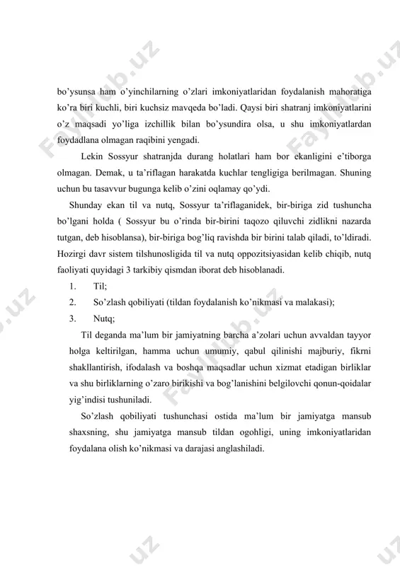 hi tilshunoslik bilan mantiq o’rtasida ham ama shunday aloqalar mavjud. mantiq – tafakkur shakllari qonunlari va usullarini o’rganadi. u inson fikrining aniq, ravshan, ketma-ket va asosli bo’lishini taminlaydi. shunday ekan, mantiq tilshunoslikning grammatika bo’limi bilan bevosita munosabatdadir. chunki tushuncha so’z va so’z birikmalari orqali ifodalansa, fikr gap orqali ifodalanadi. har bir kishi uchun grammatikani bilish qancha zarur bo’lsa, mantiqning shakl va qonunlarni o’zlashtirish ham shunchalik zarurdir. mantiq shakllari tushuncha, xulosalar hamma xalqlar uchun umuniy bo’lsa, ularning turli tillarda ifodalanish shakllari turli-tumandir. shuning uchun ham har bir til boshqasidan farq qiladigan o’z grammatikalariga ega. bu shuni ko’rsatadiki, mantiq bilan grammatika bir-biri bilan bog’liq, ular bir-birlarini to’ldiradi. tilshunoslikni u yoki bu fanlar sinfiga kiritishda bu fan o’rganadigan obyektining tabiati asos qilib olinadi. til kishilarning eng muhim aloqa vositasi, bilimlarni saqlovchi va kelajak avlodga yetkazuvchi vositadir. ana shu vazifalarini e’tiborga olganda, til-ijtimoiy hodisadir. chunki u jamiyat uchun xizmat qiladi. ikkinchidan ijtimoiy xarakterga ega …