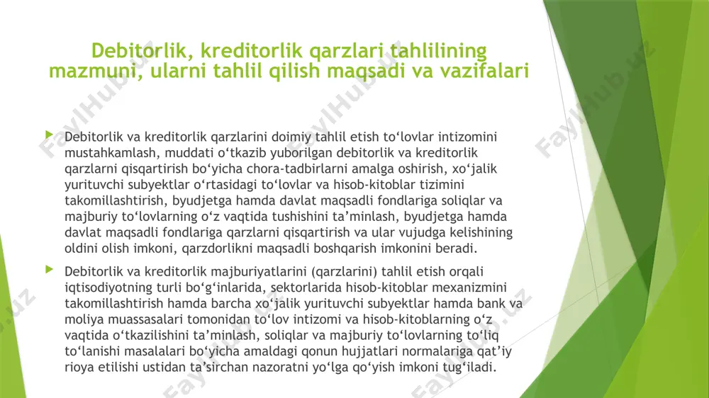 atlarning o‘tishi kontragent tomonidan bajarilishi kerak bo‘lgan paytdan boshlanadi. binobarin, muammoni hal qilish uchun taraflar shartnomaviy majburiyatlarni bajarish muddatlarini uzaytirish uchun qo‘shimcha kelishuvni rasmiylashtirishlari yetarli bo‘ladi. qarzdorga nisbatan birdaniga sud muhokamasi tashabbusi bilan chiqish va unga nisbatan majburiy undiruv choralarini qo‘llash umuman shart emas. yuzaga kelgan majburiyatlarni uzoq vaqt va zo‘r berib undirishga harakat qilishdan yoki bu harakatlarning befoyda deb tan olgan holda qarz majburiyatlarini bekor qilishdan ko‘ra, uni vujudga kelishini oldini olgan maqbul hisoblanadi. ya’ni qarzdorlik haqida ushbu qarzdorlikning yuzaga kelgandan keyin emas, balki yuzaga kelgunga qadar qayg‘urgan maqbul hisoblanadi. buning uchun nimalar qilish lozim. avvalo kontragent bilan tegishli shartnomani rasmiylashtirish bosqichining o‘zidayoq taraflar majburiyatlarining aniq miqdorlari va majburiyatlarni ta’minlash choralarini ko‘zda tutgan holda amalga oshirish mumkin. bu shartlar qarzdorlik vujudga kelgan taqdirda uni so‘ndirishning qo‘shimcha kafolati bo‘ladi. debitorlar va kreditorlar bizning strategik hamkorlarimiz hisoblanadi. ularga nisbatan muomalada qonuniy va ijtimoiy normalardan kelib chiqqan holda harakat qilish lozim. hech …
