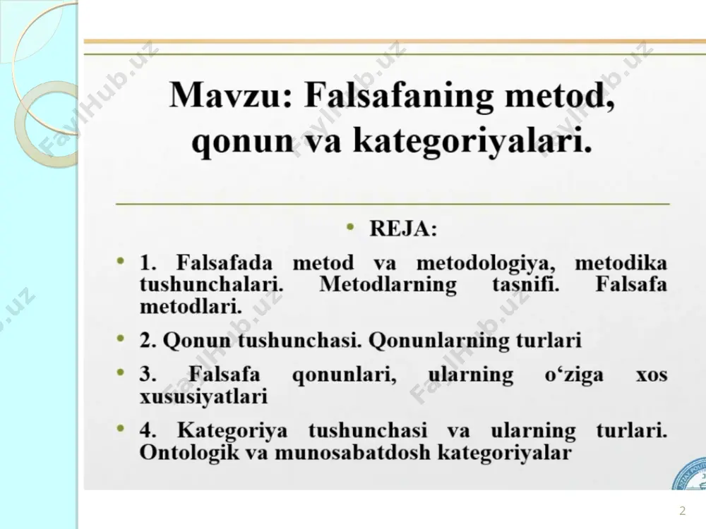 hodisa mavjud emas. demak, o'zaro boblanish va ta'sir natijasida narsa-hodisalarda o'zgarish sodir bo'ladi. lekin, barcha o'zgarishni har doim ham birdaniga, yaqqol sezish mumkin emas. chunki olamning namoyon bo'lishi turli darajada bo'lganligi sababli, o'zgarishlar ham turlichadir. 9 «harakat» tushunchasi «borliq falsafasi» mavzuida yoritilganligi sababli, bu yerda uning quyidagi qisqa ta'rifi bilan cheklanamiz: harakat deb olamdagi har qanday o'zgarishga aytiladi. rivojlanish tushunchasi esa quyidan yuqoriga, oddiydan murakkabga tomon ilgarilab boruvchi harakatni ifodalaydi. lekin bu jarayon goh to'bri chiziqli, goh asta-sekin kengayib boradigan spiralsimon shakldagi harakatdan iborat bo'lishi mumkin. bunda doimiy bir tomonga, masalan, vaqtning o'tmishdan kelajakka tomon o'tishi ham, lekin makonda voqea va hodisalarning takrorlanishi, zamonda orqaga qaytishlar ham sodir bo'lib turadi. ba'zida taraqqiyotning ma'lum bir bosqichida oldingi bosib o'tilgan davr takrorlangandek bo'ladi, ammo bu ilgarigidan farq qiladigan, boshqacharoq tarzdagi takrorlanishdir. 10 qonun tushunchasi. dunyoning mavjudligi ana shunday botiniy va zohiriy o'zgarishlarning abadiy takrorlanib turishidan iboratdir. bu takrorlanishlar esa o'z mohiyati va …