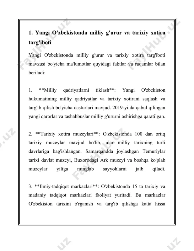 ʼtirof etilgan. shu bilan birga, bu maqom 1995-yilda oʻzbekiston respublikasi konstitutsiyasining 4-moddasida mustahkamlangan. 2. **oʻzbek tilini oshirishga qaratilgan dasturlar**: 2019-yil oʻzbek tilini rivojlantirish bo'yicha vazirlar mahkamasi huzurida maxsus komissiya tashkil etildi. ushbu komissiya oʻzbek tilining nufuzini oshirish va uni davlat organlarida qoʻllanilishini kengaytirish bo'yicha bir qator dasturlarni amalga oshirmoqda. 3. **2019-yil navroʻz bayramida prezident farmoni**: oʻzbekiston respublikasi prezidenti tomonidan imzolangan farmonga koʻra, har yili 21-oktabr “oʻzbek tili bayrami kuni” deb e'lon qilindi. 4. **til oʻrgatish kurslari**: hozirda oʻzbekiston boʻylab oʻzbek tili boʻyicha maxsus oʻquv kurslari tashkil etilgan boʻlib, ularda koʻplab fuqarolar va chet elliklar oʻzbek tilini oʻrganishga jalb qilinmoqda. 5. **oʻzbek tilida adabiy mahsulotlar nashri**: 2020-yilda faqatgina davlat nashriyotlari tomonidan 1000 dan ortiq kitob nashr etilgan boʻlib, ulardan 60% oʻzbek tilidagi adabiyotlar tashkil qildi. 6. **raqamli resurslar**: 2021-yilga kelib, oʻzbek tilidagi raqamli resurslar soni keskin oshdi. hozirgi kunda internetda oʻzbek tilidagi 10 mingdan ortiq mashhur maqolalar, 500 dan ortiq videodarsliklar …
