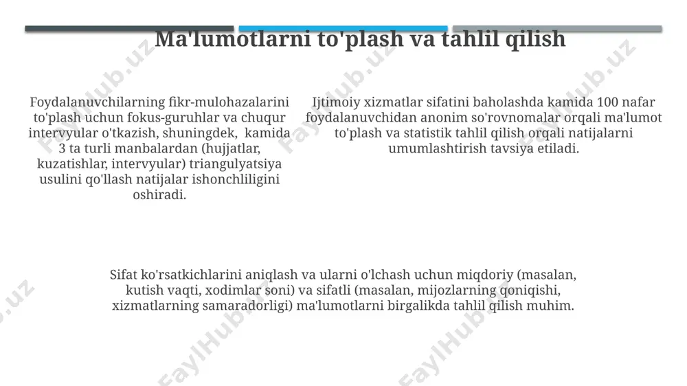 olashda 360 daraja baholash usuli samarali bo‘lib, u rahbarlar, hamkasblar va mijozlarning fikrlarini o‘z ichiga oladi, bu esa xolis baholashni ta’minlaydi va kamchiliklarni aniqlashga yordam beradi. jamoatchilik bilan ishlash jamoatchilik bilan ishlash jarayonlarini takomillashtirishda kamida 2 ta turli fikr-mulohaza to'plash usuli (masalan, so'rovnomalar va intervyular) qo'llaniladi va natijalar tahlil qilinadi. “jamoatchilik bilan ishlash” samaradorligini baholashda 5 ballli shkala yordamida fuqarolarning qoniqish darajasi o'rganiladi va 30% dan kam natija qayd etilsa, xizmat sifatini yaxshilash bo'yicha choralar ko'riladi. “jamoatchilik bilan ishlash” samaradorligini baholashda 5 ballli shkala yordamida fuqarolarning qoniqish darajasi o'rganiladi va 30% dan kam natija qayd etilsa, xizmat sifatini yaxshilash bo'yicha choralar ko'riladi. moliyaviy resurslarni samarali boshqarish moliyaviy resurslarni samarali boshqarishda byudjetni 15% ga qisqartirish orqali xarajatlarni optimallashtirish va 20% ga samaradorlikni oshirish mumkin. innovatsion texnologiyalarni joriy etish orqali ma'muriyat xarajatlarini 5-10% gacha kamaytirish va xodimlar ish samaradorligini 15% ga oshirish mumkin. davlat xaridlari jarayonini shaffoflashtirish orqali korrupsiyani kamaytirish va mablag'larni …