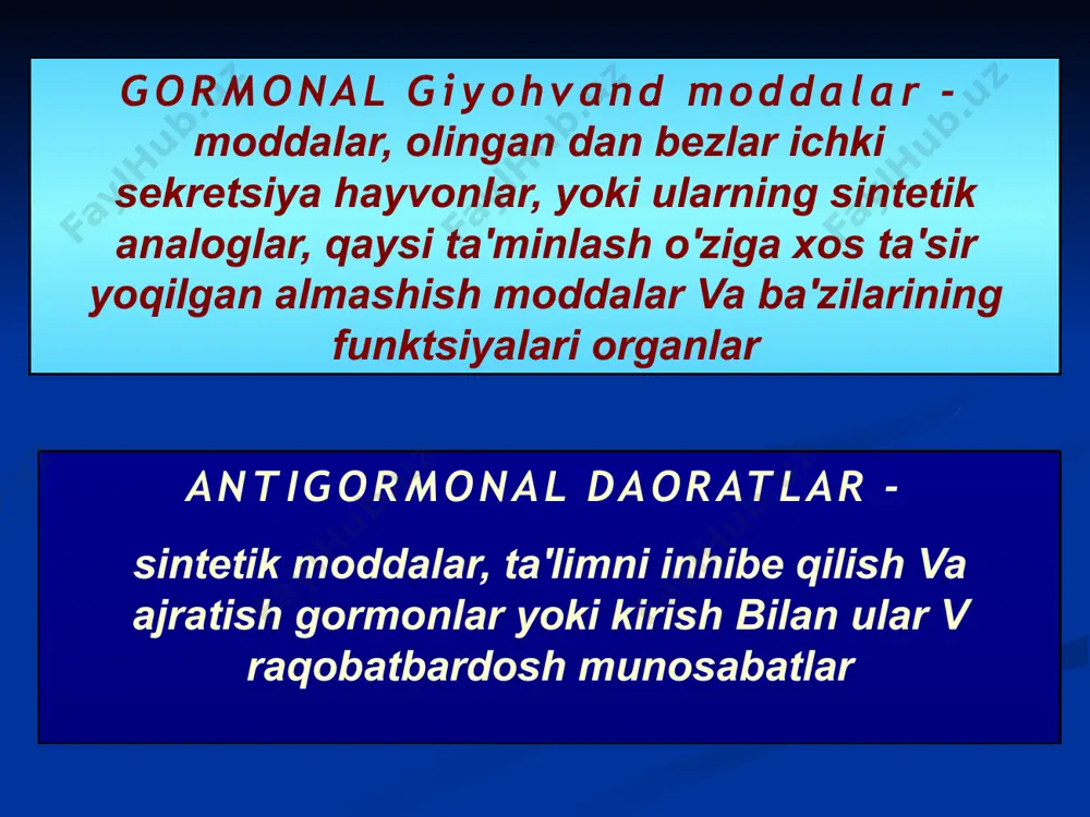 atogenez psixofiziologik: xavfsizlik jinsiy diqqatga sazovor joylar (libido) shakllanishi stereotip jinsiy xulq-atvor, kayfiyat psixostimulyator harakat gemopoetik: ↑ ishlab chiqarish eritropoetin v buyraklar ↑ eritropoez v qizil suyak miya asosiy ta'sirlar: androgenlar u ayollar: kichik dozalar - ↑ ta'lim gonadotrop gormonlar gipofiz bezi katta dozalar - blok gonadotropik hosil bo'lishi gormonlar gipofiz bezi: ↓ funktsiyalari tuxumdonlar atrofiya endometrium ↓ funktsiyalari sut mahsulotlari bezlar uzoq kirish androgenlar yetgan​ kasarish funksiyalar bark buyrak usti bezlari androgenlar qachon kerak dorilar androgenlar ? u erkaklar:  almashtirish terapiya da asosiy va ikkinchi darajali gipogonadizm: kechikish jinsiy etuklik endokrin iktidarsizlik gipopituitarizm evnuxoidizm kastratsiyadan keyingi sindromi oligospermiya  erkak menopauza  iktidarsizlik  bepushtlik (da buzilishi spermatogenez) qachon kerak dorilar androgenlar ? u ayollar:  osteoporoz  saraton sut mahsulotlari bezlar, saraton tuxumdonlar (y ayollar 60 gacha yillar)  disfunktsiyali bachadon qon ketishi ( keksalarda ayollar)  mioma bachadon  endometrioz  klimakterik sindromi (birgalikda estrogenlar  …