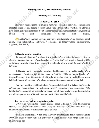 maktabgacha inklyuziv taalumning mohiyati — DOCX