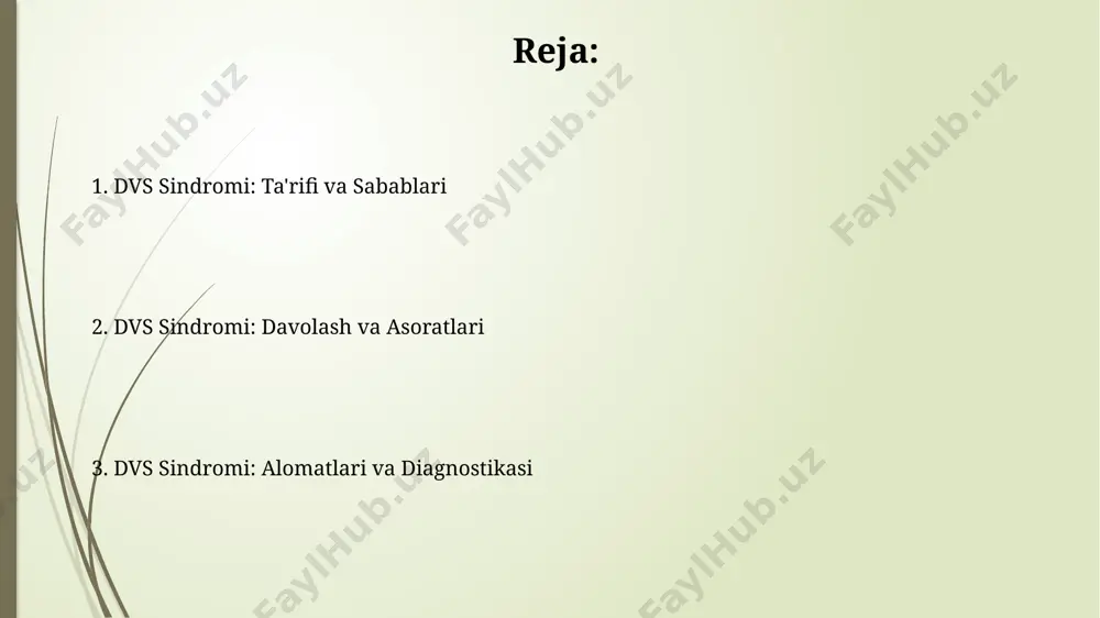 11 kabi diagnostika mezonlari qo'llaniladi, bu erda aniq belgilar va alomatlarning mavjudligi hisobga olinadi, minimal davomiyligi 6 oy. dvs sindromining oldini olish sog'lom turmush tarzini olib borish, to'g'ri va muvozanatli ovqatlanish, ortiqcha vazndan qochish, shuningdek, chekish va spirtli ichimliklardan voz kechish dvs sindromining rivojlanish xavfini sezilarli darajada kamaytiradi. dvs sindromining oldini olishda muntazam ravishda, kamida haftada 3 marta, 30 daqiqadan kam bo'lmagan jismoniy mashqlar bilan shug'ullanish, yurak-qon tomir tizimini mustahkamlash va qon bosimini nazorat qilish juda muhimdir. dvs sindromi nima? sindromning asosiy alomatlari qatoriga bosh aylanishi, ko'rish qobiliyatining pasayishi, eshitishning buzilishi va muvozanatning buzilishi kiradi, bu 70 yoshdan oshgan kattalar orasida ko'proq uchraydi. dvs sindromi, yoki boshqa nomlari bilan devolusion vertibrobasilar sindromi, miya tomirlarining 20% dan ortiq qismiga ta'sir qiluvchi og'ir nevrologik kasallik hisoblanadi. dvs sindromi va bolalar dvs sindromi bilan ogʻrigan bolalarda 3 yoshgacha aniq diagnostika qoʻyish qiyin boʻlishi mumkin, chunki alomatlar boshqa kasalliklarga oʻxshash boʻladi va neyrologik tekshiruvlar …