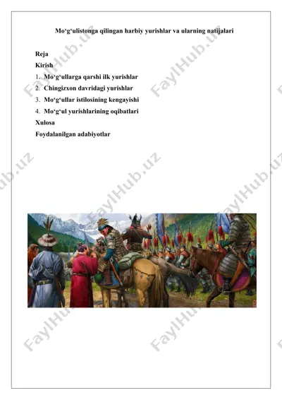 mo‘g‘ulistonga qilingan harbiy yurishlar va ularning natijalari — DOCX