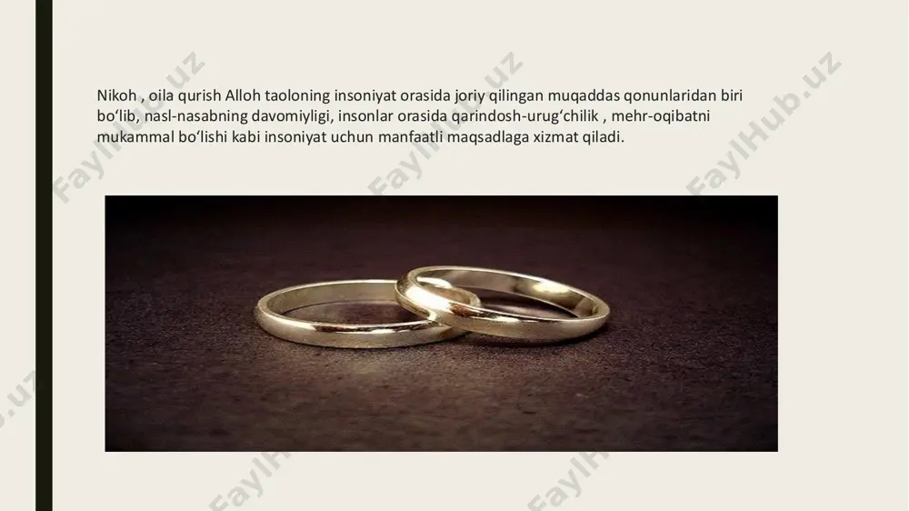 n qoniqish bevosita nikohdan qoniqish uchun omil hisoblanadi. https://azkurs.org/iqtisodiy-talimotlar-tarixi-fanidan-test-savollari.html https://azkurs.org/iqtisodiy-talimotlar-tarixi-fanidan-test-savollari.html https://azkurs.org/iqtisodiy-talimotlar-tarixi-fanidan-test-savollari.html ■ olimlarni qiziqtirgan muhim masala – mustahkam, baxtli nikohni tashkil etuvchi vosita nima ekanligini aniqlashdir. shunisi xarakterliki, har bir inson o‘z oldiga oila qurish, nikohga kirishni maqsad qilib qo‘yar ekan, u avvalo, oila va nikoh borasida xalq orasida shakllangan tasavvurlarga tayanadi. nikohga kirgan juftlik doimo nikoh tushunchasiga aloqador bo‘lgan qat’iy doiralar va normalar dunyosida yashaydi, lekin har bir juftlikning hayoti o‘zlarigagina aloqador bo‘lgan o‘ziga xos xufiyona, sirli olamdir. zero, ikki individuallikning birlashuviga sabab bo‘lgan his-tuyg‘ular bir qarashda o‘sha “xufiyonalik” sababli zarar ko‘rayotganga o‘hshaydi, ba’zan er va xotin bir-biriga nafaqat xarakter nuqtai nazaridan, balki tashqi ko‘rinish bo‘yicha ham o‘xshab ketadi, deyishadi. ikkinchidan, ayni shu birlik, o‘xshashlik, “kirib ketishlik” erni ham ayolni ham jamiyatda o‘ziga xos bir avtonomiyaga, jozibadorlikka erishib borayotganligining namoyon bo‘lishiga turtki bo‘ladi. shu bois bo‘lsa kerak, ijobiy hislar tufayli tashkil bo‘lgan oilada sevish-sevilishning nafrat-agressiyaga almashinib ketishi ham oson …