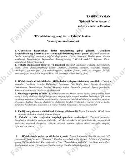 o‘zbekiston eng yangi tarixi. falsafa — DOCX