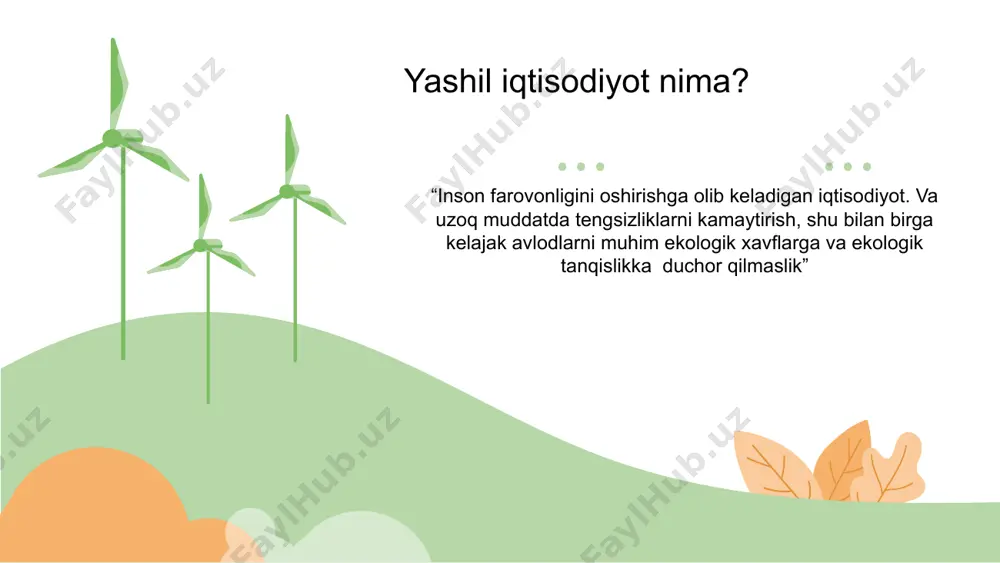h 5-qadam fikrni sinab ko'rish ishning asosiy bosqichlari qanday yashil iqtisodiyotni rivojlantirish? 6-qadam turli xil moliyalashtirish manbalarini baholash 7-qadam manfaatdor tomonlar bilan ishonchni mustahkamlash 8-qadam ta'minot zanjiri bo'ylab zarur qadamlarni rejalashtirish 9-qadam loyihani targ'ib qilish so’nggi qadam kattalashtirish e’tiboringiz uchun rahmat! image1.jpeg image2.png
