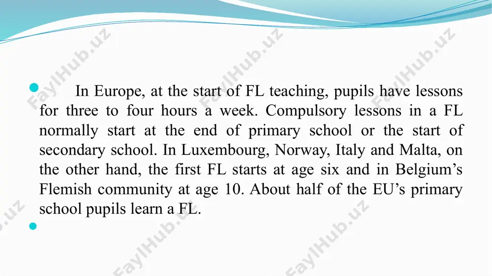 grammar rules and vocabulary by rote, translations, and practice in writing sample sentences. the translated or written sentences by students were examples of grammatical points and usually had not much relationship to the real world. this method became known as the grammar-translation method. though some people tried to challenge this type of language education, it was difficult to overcome the attitude that classical latin (and to a lesser degree greek) was the most ideal language and the way it was taught was the model for the way language should be taught. when modern languages were taught as a part of the curriculum, beginning in the 18 century, they were usually taught using the same method as latin. the grammar-translation method was the dominant fl teaching method in europe from the 1840s to the 1940s, and a version of it continues to be widely used in some parts of the world, …