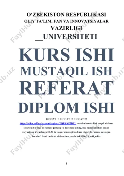 xviii-xix asrlarda usmoniy turklar imperiyasi tarixi kurs ishi — DOCX