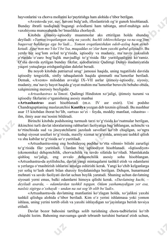 o‘lgani uchun sudxo‘rlarni hatto jazolash (shu jumladan, qonuniy yo‘l bilan ham) ko‘zda tutilgan. sudxo‘rlikning keng rivojlanishiga to‘sqinlik qiluvchi asosiy omillardan biri qarzdorlik uchun qullik muhlatining uch yil bilan cheklanishidir (to‘rtinchi yili unga erkinlik berilishi lozim bo‘lgan). biroq sudxo‘rlikka qarshi qonunchilikda izchillik bo‘lmagan. xususan, qarzdorni ozod etishda uni ishlab chiqarish yoki yashash vositalari bilan ta’minlash nazarda tutilmagan. hech qanday vositasi bo‘lmagach, ozod etilgan qarzdor yana qaytib sudxo‘rga murojaat qilishga majbur bo‘lgan. xammurapi qonunlarida yollanma munosabatlarni tartibga solishga katta e’tibor berilgan. uning juda ko‘p turdagi shakllari ko‘rib chiqilgan bo‘lib, hatto yollanma mehnat uchun to‘lov miqdori ham aniq qilib ko‘rsatib berilgan. asosiy maqsad ishlab chiqarishni, birinchi navbatda, qishloq xo‘jaligini rivojlantirishni qo‘llab-quvvatlash, mehnatsiz daromad topishga qarshi kurashish bo‘lgan. umuman, xususiy mulkchilik, shu jumladan, yerga bo‘lgan xususiy mulkchilik tan olingan. birovning xususiy mulkiga ko‘z olaytirgan, unga zarar yetkazganlar iqtisodiy jihatdan jazolangan. shunday qilib, eski bobil podsholigi qonunlarida davlat tartiblashining va aholi iqtisodiy faoliyatini nazorat qilishning …