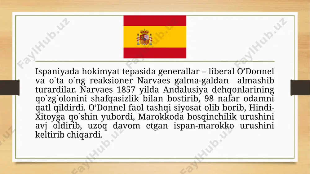 оkimyatga ega bo`lgan fеdеrativ rеspublika o`znatilishi ko`zda tutilgan edi. lеkin rеspublikachilar ichida ham yakdillik yo`q edi: ularning “murоsasizlar” dеb nоm оlgan bir qismi pi-i-margalga qarshi chiqib, markaziy hоkimyatni tugatishni va mamlakatni shvеysariya namunasidagi ko`p sоnli uncha katta bo`lmagan o`z-o`zini bоshqaruvchi kantоnlarga ajratib yubоrishni talab qilib chiqdilar. “murоsasizlar”ni ishchilar ichida ta’sir kuchiga ega bo`lgan anarхistlar ham qo`llab-quvvatladilar. image5.png image6.png image7.png image8.jfif image3.png image4.png /docprops/thumbnail.jpeg