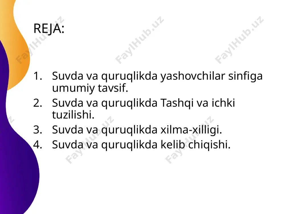 qalar suv havzalari tubidagi balchikda, boshqalari quruqlikdagi pana joylarda yashaydi. asosan suv havzalariga tuxum qo`yib ko`payadi. urg`ochisi 500 dan 11 minggacha tuxum qo`yadi. ko`pchilik b. ko`payish davrida har xil ovoz chiqarib sayraydi. baqalar ovozi har bir tur va jineda o`ziga xos bo`ladi. ayrim b. (mas, kul b.) ko`pchilik mamlakatlarda pishirib iste`mol kilinadi. b. lab. tekshirishlari uchun asosiy ob`yekt hisoblanadi. shim. amerikada uchraydigan leopard b. xalqaro qizil ki-tobga kiritilgan. salamandrasimonlar (salamandridae) salamandrasimonlar (salamandridae) — dumli suvda va quruklikda yashovchilar oilasi. uz. 10—28 sm. tishlari ustki va ostki jag`larida joylashgan; qrvoklari rivojlangan; voyaga yetgan davrida o`pkasi bor. 45 turi yevrosiyo, shim. afrika, shim. amerikada tarqalgan. haqiqiy salamandralarga dumli salamandralar, tritonlar urug`lari kiradi. haqiqiy salamandralar markaziy va jan. yevropa, shim. g`arbiy afrika, jang`arbiy osiyoda tarqalgan. quruqlikda yashaydi. dog`li, ya`ni olovli salamandra ko`pchilikka ma`lum, uz 20—28 sm; qora yaltiroq tanasida yorqin sariq rangli dog`lari bo`ladi; tirik tug`adi. uzun dumlilardan kavkaz salamandrasi g`arbiy kavkazda uchraydi; …