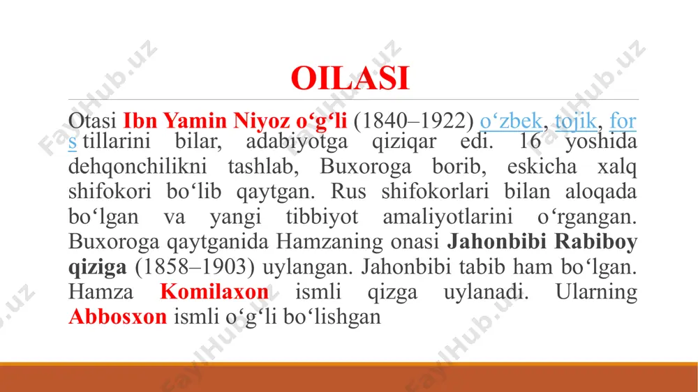 . atir gul; 2. oq gul; 3. qizil gul; 4. pushti gul; 5. sariq gul; 6. yashil gul; 7. safsar gul. yig‘la, turkiston yig‘la, yig‘la, turkiston, yig‘la, turkiston, ruhsiz tanlar tebransun, yig‘la, turkiston. turgil, darddan jismingni sog‘la, turkiston, donish o‘tiga bag‘ring dog‘la, turkiston. belga himmat kamarin bog‘la, turkiston, ma’rifatga yetmoqni chog‘la, turkiston yig‘la, yig‘la, turkiston, yig‘la, turkiston, ruhsiz tanlar tebransun, yig‘la, turkiston. turkiston yaxshi holin yo‘qotgan, oqibatsiz turkiston, istiqbolin ushotgan, ofiyatsiz turkiston, o‘z jismiga o‘q otgan, hamiyatsiz turkiston, zillat loyiga botgan, ey g‘ayratsiz turkiston! zulmat toshi yog‘ilsa-da, ko‘zi ochulmaz, ruhsiz tandur, xanjar ursa, qoni sochulmaz. “devoni nihoniy”ning ikki qo‘lyozmasi “devoni nihoniy”ning ikki qo‘lyozma nusxasi yetib kelgan. biri – toshkentda o‘zbekiston fa abu rayhon beruniy nomidagi sharqshunoslik instituti qo‘lyozmalar fondida 8989 inventar raqami ostida saqlanmoqda. (bu nodir qo‘lyozma 1948 yilda g‘afur g‘ulom tomonidan topilgan bo‘lib, hamza ijodi haqidagi qarashlarni ancha aniqlashtirgani bilan ahamiyatlidir). ikkinchisi esa – qo‘qon adabiyot muzeyi qo‘lyozmalar bo‘limidan …
