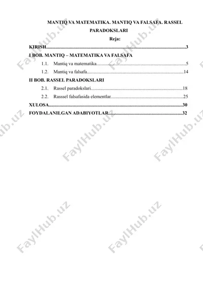 mantiq va matematika. mantiq va falsafa. rassel paradokslari — DOCX