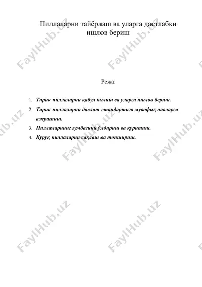 пиллаларни тайёрлаш ва уларга дастлабки ишлов бериш — DOC
