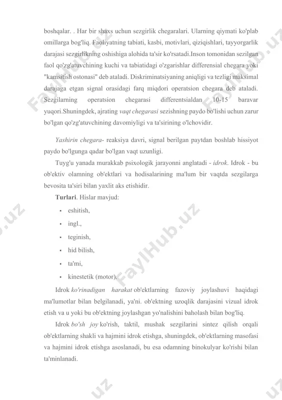 albatta, vaqtning o'zi soniyalar, daqiqalar bilan hisoblanadi, ya'ni uni o'lchash mumkin, lekin energiyasi ma'lum bir vaqt retseptoriga (hid, yorug'lik va boshqalar kabi) ta'sir qiladigan aniq ob'ekt yo'q. bugungi kunga qadar olimlar jismoniy vaqt oraliqlarini mos keladigan sensor signallarga aylantiradigan mexanizmni kashf eta olmadilar. biroq, har bir kishining "biologik soati" borligi ishonchli tarzda aniqlandi: yurak urishi tezligi va metabolik jarayonlar bizga o'z vaqtida harakat qilishimizga yordam beradi. agar biror kishi bir necha oy davomida uyg'otuvchi soatda bir vaqtning o'zida uyg'ongan bo'lsa, u holda tez orada tana qo'shimcha stimulyatorsiz ma'lum bir soatda uyg'onish uchun sozlangan. vaqtni idrok etish tananing ritmiga ta'sir qiluvchi ba'zi dorilar tomonidan o'zgartiriladi. kofein vaqtni tezlashtiradi, xinin va spirt sekinlashtiradi. giyohvand moddalar (gashish, marixuana va boshqalar) sub'ektiv vaqtni tezlashtirishi yoki sekinlashtirishi mumkin. o'tmishdagi tajribalar, his-tuyg'ular, faoliyatlar bilan to'yingan vaqt uzoqroq, qiziq bo'lmagan voqealar va kundalik hayot bilan to'ldirilgan uzoq umr davri esa tezda o'tgandek esda qoladi. o'tkir hissiy yoki …