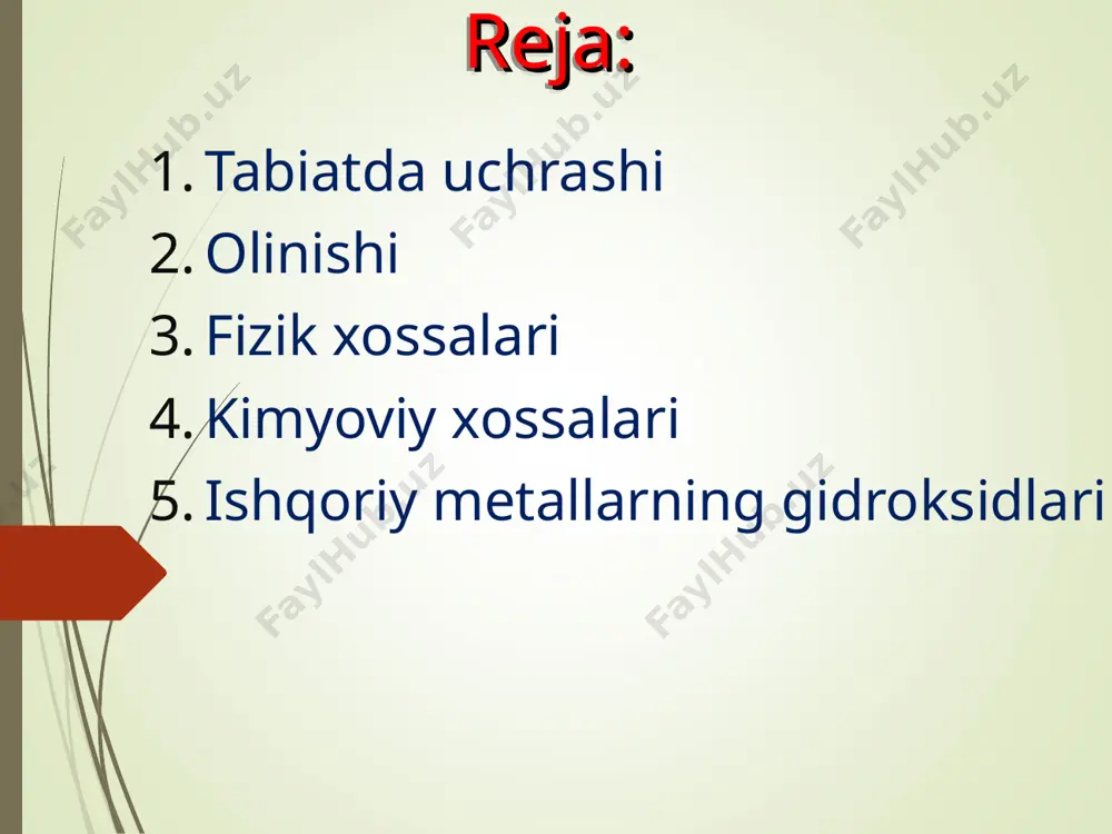 d 2k + h2 - 2kh kaliy gidrid natriy va kaliyning oltingugurt bilan ta'sirlashuvidan m2sn tarkibli sulfidlar olinadi. 2na + s - na2s natriy sulfid 2na + 2s - na2s2 natriy disulfid 2k + 5s — k2s5 kaliy pentasulfid 2na + 2h2o — 2naoh + h2t; 2k + 2h2o — 2koh + h2t ishqoriy metallarning gidroksidlari naoh, koh, lioh, rboh, csoh. suvda juda yaxshi eriydi. asoslar uchun hos bo'lgan barchja reaksiyalarni beradi. lakmusni ko'k rangga, fenolftaleinni pushti rangga kiritadi. 2na + 2h2o = 2naoh + h2; na2o + h2o = 2naoh; sanoat miqyosida naoh ni olish uchun osh tuzi eritmasini elektroliz qilinadi. kaliy gidroksid turli kaliyli tuzlar olishda, suyuq sovun olish uchun ishqoriy akkumulyatorlar tayyorlashda ishlatiladi. natriy peroksid (na2o2) natriy metalining yonishi natijasida hosil bo'lgan modda bo'lib, karbonat angidridni yutish xossasiga ega. uning ana shu xossasidan suv osti kemalarining honalarida yig'ilib qolgan karbonat angidridni bog'lash maqsadida foydalaniladi. savollar va topshiriqlar …