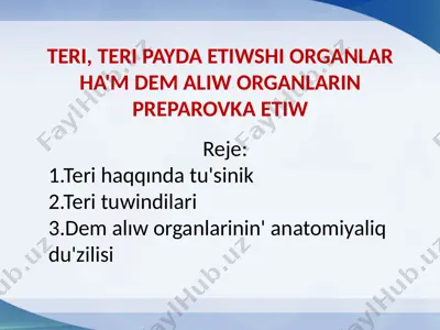 teri, teri payda etiwshi organlar ha'm dem aliw organlarin preparovka etiw — PPTX