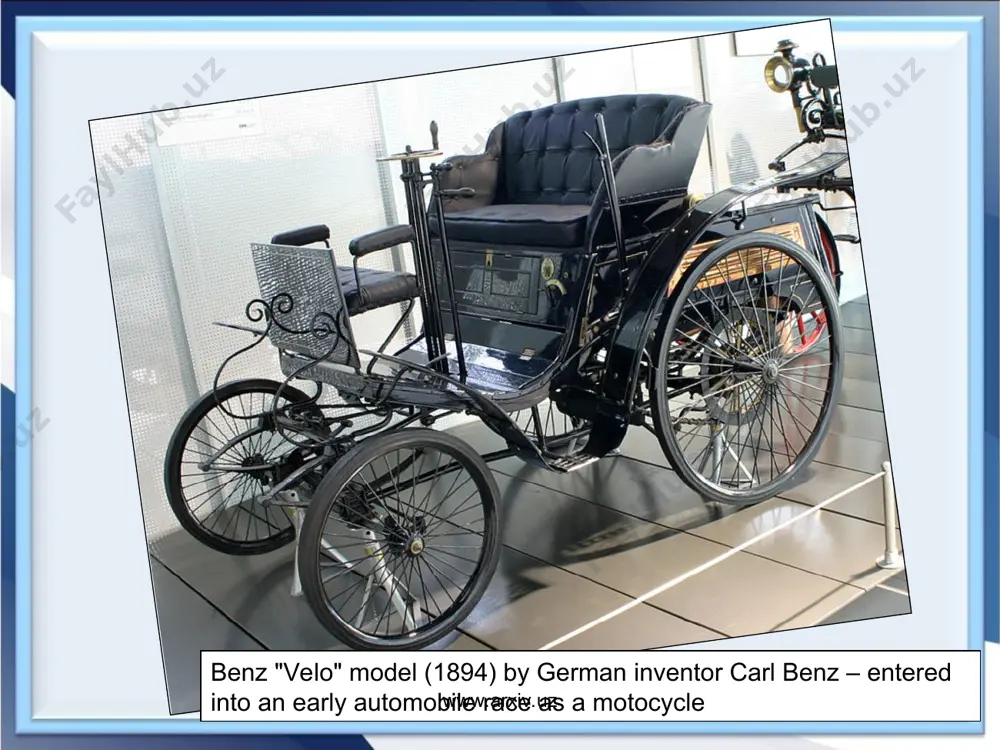 ord karros (a gallic chariot). the gaulish language was a branch of the brythoic language which also used the word karr; the brythonig language evolved into welsh (and gaelic) where 'car llusg' (a drag cart or sledge) and 'car rhyfel' (war chariot) still survive. it originally referred to any wheeled horse-drawn vehicle, such as a cart, carriage, or wagon. "motor car" is attested from 1895, and is the usual formal name for cars in british english. "autocar" is a variant that is also attested from 1895, but that is now considered archaic. it literally means "self-propelled car". www.arxiv.uz www.arxiv.uz the word "automobile" is a classical compound derived from the ancient greek word autós (αὐτός), meaning "self", and thelatin word mobilis, meaning "movable". it entered the english language from french, and was first adopted by theautomobile club of great britain in 1897. over time, the word "automobile" fell out of favour …