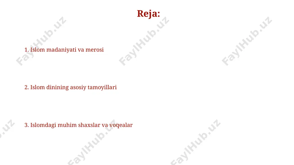 buxoro va samarqand kabi yirik shaharlarga yetib borgan. u yerda madrasalar, kutubxonalar qurilib, ilm-fan rivoj topgan. islom dinining kelib chiqishi islom tezda yoyilib, 7-8-asrlarda arabiston yarim orolidan tashqari, shimoliy afrika, yaqin sharq va oʻrta osiyo kabi hududlarni qamrab oldi. islom dini 7-asrda, muhammad paygʻambar (sollallohu alayhi vasallam) tomonidan arabistonning makka shahrida vujudga kelgan boʻlib, 610-yilda ilk vahiyni olgan. islomning asosiy tamoyillari islomning besh ustuni – shahodat, namoz, zakot, roʻza va haj – musulmonlarning kunlik hayotini va e’tiqodini shakllantiruvchi asosiy tamoyillar boʻlib, ularning barchasi qur’on va sunnada aniq bayon etilgan. islom ta’limotida adolat, saxovat va mehr-oqibat kabi fazilatlar alohida oʻrin tutib, 7-asrda paydo boʻlgan bu din butun dunyoda millionlab odamlarning hayot tarziga ta’sir koʻrsatgan. alloh va uning sifatlari аллоҳ таолонинг 99 та исми шарифи бор бўлиб, улар қуръони карим ва ҳадисларда зикр этилган ва бу исмлар аллоҳнинг гўзал сифатларини ифодалайди. аллоҳнинг раҳмати ва мағфирати кенг бўлиб, макка ва мадина каби муқаддас …