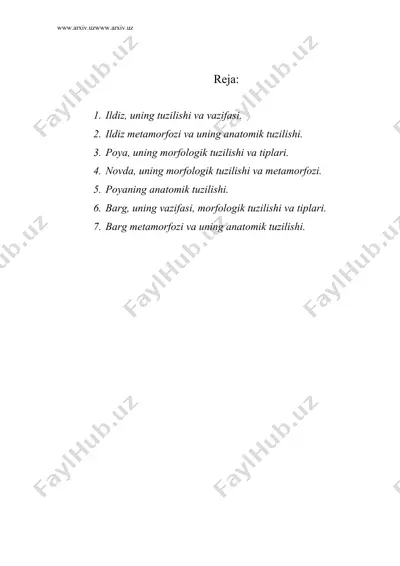vegetativ organlarning tuzilishi va turlari — DOC