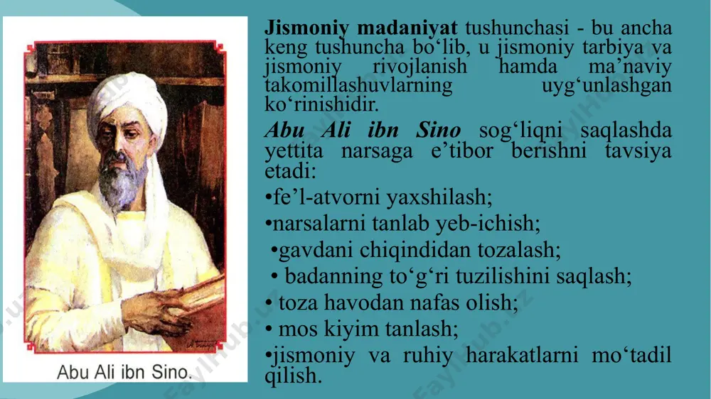 bilan tana qizarguncha, tezda quruq qilib artish; - faqat kattalarning ruxsati bilan cho’milish, kattalarning nazorati ostida cho’milishning asosiy qoidalariga rioya qilish; - yalangoyoq yurganda oyoqni shikastlantirish xavfi yo’q joylarda yurish; - chiniqtirish qoidalarini ongli ravishda bajarish. 13 tayyorlov guruhida: - har kuni ertalabki badantarbiya mashqlarini bajarish; - badantarbiya mashqlarini ochiq havoda gilamcha ustida, yengil kiyimda buyumlar bilan va ularsiz bajarish, mashqlarni suv muolajalari bilan tugallash; - muayyan izchillikda, aniq, shiddat bilan muskullarni tarang holga keltirish, mashqlarni qomatni to’g’ri tutgan holda bajarish; - xonada yengil kiyimda bo’lish, derazaning kichik darchasini ochib qo’yish; - ertalabki badantarbiya mashqlarini har kuni, har qanday havoda bajarish; - yuz, bo’yin, qo’lni tirsakkacha sovuq suv bilan yuvish; - badantarbiyadan so’ng darhol gubka yoki uy haroratdagi suvda ho’llangan kichikroq paxmoq sochiq bilan tana a’zolarini artish, avval qo’llarni, keyin badanni quruq sochiq bilan tana qizarguncha, tezda quruq qilib artish; - faqat kattalarning ruxsati bilan cho’milish, kattalarning nazorati ostida cho’milishning …