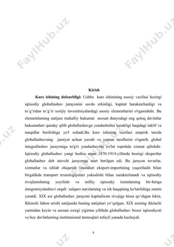 atlar dunyoning qashshoq mamlakatlaridir. ularning ko’pchiligi afrika va osiyo qit’asida va amerikaning janubiy hududida joylashgan.dunyo aholisining 70 foizi ushbu mamlakatda yashaydi.bu mamlakatlarning ko’pchiligi qishloq xo’jaligiga ixtisoslashgan. ular doimiy sur’atlarda o’sib borayotgan aholisining ehtiyojlarini qondirish uchun sanoat mahsulotlarini ishlab chiqarmaydi.natijada ushbu mamlakatlarda hayot kechirayotgan mamlakatlarda odamlar qoloq turmush kechirmoqda.bu mamlakatlarda hukumat iqtisodiyotni nazorat qiladi, natijada biznesmenlar uchun sharoit yo’q va investitsiya muhiti yaxshi emas.oxirgi o’n yilliklarda osiyo yo’lbarslari deb nomlangan mamlakatlarda bir qancha o’sish suratlari kuzatildi. bular “4 yo’lbars” janubiy koreya, singapur,tayvan va gang-kong lardir.bu mamlakatlarda bir qancha muammolar haligacha yechimsiz qolmoqda, ayniqsa iqtisodiy muammolar. bu muammoni hal etishda hukumat bir necha chora-tadbirlarni amalga oshirmoqda. xususan bizning mamlakatimizda ham iqtisodiyotni tubdan isloh qilish, uni modernizatsiya qilish va iqtisodiy barqarorlikni ta’minlash chora-tadbirlari yuzasidan mamlakatimiz rahbari tashabbusi bilan bir qator ishlar amalga oshirilmoqda.ushbu say-harakatlar natijasida:” xususiylashtirish dasturida ko‘zda tutilgan, foydalanilmayotgan va qurilishi tugallanmagan 353 ta davlat mulki obyekti buzilib, buning natijasida 120 gektar …