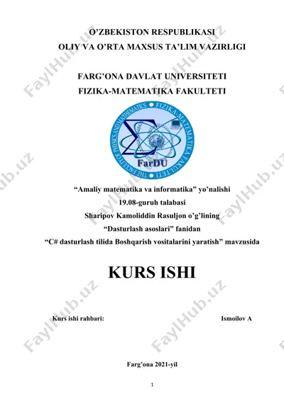 "с# dasturlash tilida boshqarish vositalarini yaratish" — DOC