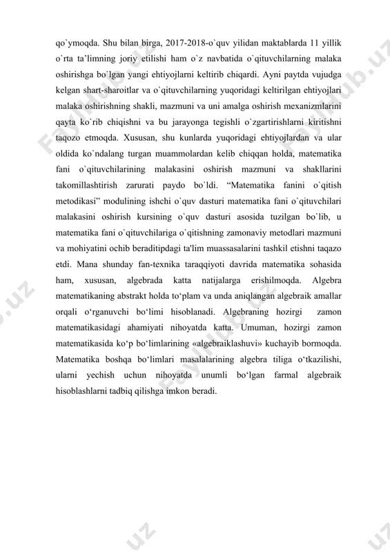 etod, vositalarini o‘rganish; - innovatsion ta‘lim muhitini o‘rganish; - matematikani o‘qitishning innovatsion muhitini o‘rganish; - o‘rganilgan ma‘lumotlar asosida xulosalar chiqarish; - kurs ishini jihozlash, himoyaga tayyorlash; i-bob. vektorlarning ekivivalenti sistemalari. 1-§. vektorlarning ekivivalenti sistemalari haqida tushuncha. vektorlarning tasnifi odatda, vektorlar quyidagicha tasniflanadi: ruxsat etilgan vektor bu qo'llanilish nuqtasi (kelib chiqishi) aniqlangan; ya'ni kosmosdagi nuqta bilan bog'liq bo'lib qoladi, shuning uchun u harakatlana olmaydi. bepul vektor u kosmosda erkin harakatlanishi mumkin, chunki uning kelib chiqishi moduli, yo'nalishi yoki yo'nalishini o'zgartirmasdan istalgan nuqtaga o'tadi. slayder vektori u modulini, yo'nalishini yoki yo'nalishini o'zgartirmasdan kelib chiqishini harakat yo'nalishi bo'ylab harakatlantirishi mumkin. vektorlarning xossalari vektorlarning asosiy xususiyatlari orasida quyidagilar mavjud: vektorlarning linzalari ular bir xil modulga, yo'nalishga (yoki ular parallel) ega bo'lgan va siljigan vektor yoki sobit vektor kabi bo'lgan erkin vektorlardir. ekvivalent vektorlar bu ikkita vektor bir xil yo'nalishga (yoki parallel), bir xil ma'noga ega bo'lganda va turli xil modullarga va qo'llanilish nuqtalariga ega …
