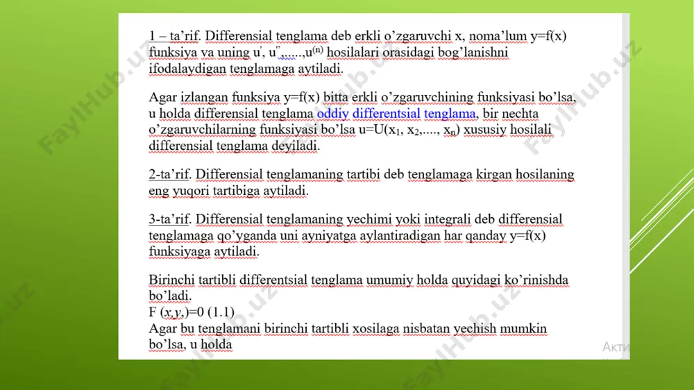 differensial tenglamalarning amaliy masalalar yechish tadbiqlari. mexanik tebranishlkarning differensial tenglamasi. erkin tebranish, majburiy tebranish - Page 4