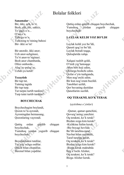 bolalar folklori misollar — DOC