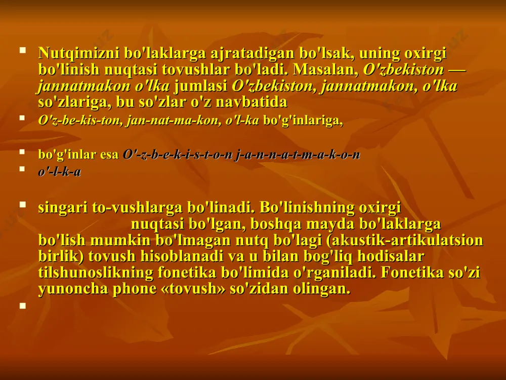 ri (yozma nutqda esa harflar ketma-ketligi) yordamida axborotni yetkazadi. axborot uzatuvchi — so'zlovchi, eshituvchi esa tinglovchi sanaladi. tinglovchi olamdagi narsa va hodisaning umum-lashgan obrazini so'zlovchi uzatgan tovush signallarini eshitish sezgi a'zosi yordamida markaziy asab sistemasida tiklaydi. so'zlovchi va tinglovchi o'rtasidagi ana shunday axborot uzatish va axborotni qabul qilish faoliyati nutqiy faoliyat sanaladi. nutqiy faoliyat yozma ravishda ham amalga oshirilishi mumkin. bunda ham nutqiy jarayon qatnashchilari ikki gu­ru hga bo'linadi. xat yo'llovchi shartli ravishda so'zlovchi, uni qabul qiluvchi (o'quvchi) esa tinglovchi hisoblanadi.nutqiy faoliyat muayyan jamiyatning aloqa vositasi hisob-lanuvchi til yordamida yuzaga chiqadi. ana shuni e'tiborga olgan holda mashhur shveysariya olimi ferdinand de sossyur nutqiy iaoliyatnmg til va nutq zidlamshi asosida amalga oshishini ta'kidlaydi va tilshunoslikda til va nutq tushun-chalarini farqlaydi. nutq faollashgan, bevosita yuzaga chiqqan til sanaladi. mali voqelanmagan imkoniyat tarzidagi, ma'lum jami­yat a'zolari uchun barobar xizmat qiluvchi ijtimoiy-ruhiy aloqa vositasi — til, shu tilning muayyan shaxs nutqiy faoli-yatida bevosita namoyon …