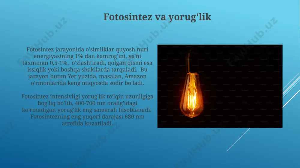 ik koʻrsatkichi yuqori boʻlgan sherlarning 15-20%i serengeti milliy bogʻida, quyosh nuri etarli boʻlmagan joylarda sun'iy yoritish manbalariga bogʻliq holda ov qiladi. spektral tarkib va hayvonlar baliqlar, xususan, amazonka daryosidagi turdagi baliqlarning 50% ga yaqini 500 nm atrofidagi yashil rangli spektrga sezgir bo'lib, ularning ovqatlanish xulq-atvoriga ta'sir qiladi. ba'zi sutemizuvchilar, masalan, 100-300 nm oralig'idagi ultrabinafsha nurlanishni sezish qobiliyatiga ega bo'lib, bu ularga avstraliyadagi keng tekisliklarda yashirin o'ljani aniqlashga yordam beradi. byudjetni rejalashtirish byudjetni rejalashtirishda, toshkentdagi 50 ta kichik biznesning 70%i dastlabki 3 oy ichida moliyaviy qiyinchiliklarga duch keladi, shuning uchun batafsil reja tuzish juda muhim. samarqand viloyatida joylashgan fermer xo‘jaliklarining 25%i yillik byudjetini 10% ga oshirish uchun yangi texnologiyalarni qo‘llashni rejalashtirmoqda, bu esa hosildorlikni 15% ga oshirishga yordam beradi. yorug'lik manbalarining turlari an'anaviy 100 vattli akkor chiroqlarga nisbatan, fluorescent lampalar 4 barobar ko'proq yorug'lik beradi va energiyani 75% ga tejaydi, biroq ularning tarkibida simob mavjud. yorug'lik manbalarining 30% dan ortig'i bugungi …