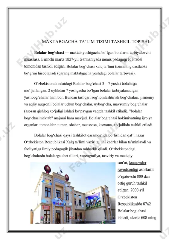 ni nimadan boshlash, bog‘cha faoliyatini yo‘lga qo‘yishgacha bo‘lgan bosqichlardan qanday o‘tish haqida tushuncha berdi. ishni nimadan boshlash kerak dastavval, bolalar bog‘chasi barpo etish uchun mos keladigan bino yoki yer uchastkasini topish zarur. masalan, toshkent viloyati hokimligi xususiy bolalar bog‘chalari barpo etish uchun “nol” xarid qiymatida binolarni sotishni boshlab yubordi. bo‘lg‘usi bolalar bog‘chasining loyihasi bo‘lishi ham zarur shartlardan biri sanaladi. nomzod loyiha summasining 25%idan kam bo‘lmagan miqdorda sof aktivlarga ega bo‘lishi yoki xuddi shuncha summaga uchinchi shaxsning kafolatini taqdim etishi zarur. bu bilan u o‘zining moliyaviy jihatdan layoqatli ekanini tasdiqlagan bo‘ladi. yaqin kunlarda davlat-xususiy sheriklik asosida mamlakatimiz bo‘ylab 3 000 dan ortiq nodavlat mtm qurilishi va yuzlab bolalar bog‘chalari rekonstruksiya qilinishi ko‘zlangan. ushbu loyihalar bo‘yicha xususiy sheriklarni izlash maqsadida maktabgacha ta'lim vazirligi tanlov va tenderlar e'lon qiladi. agar xususiy sherikning o‘z loyihasi bo‘lmasa, vazirlikning e'lonlarini kuzatib borib, ular orasidan o‘ziga mos loyihani tanlab olishi mumkin bo‘ladi. https://www.norma.uz/uz/bizning_sharhlar/hususiy_bogcha_ochishga_davlat_qanday_erdam_beradi qolaversa, nomzodning soliqlar, yig‘imlar …