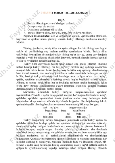 turkiy tillar leksikasi — DOCX