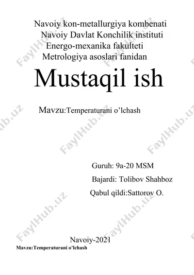 temperaturani o‘lchash mavzusidagi mustaqil ish — DOCX