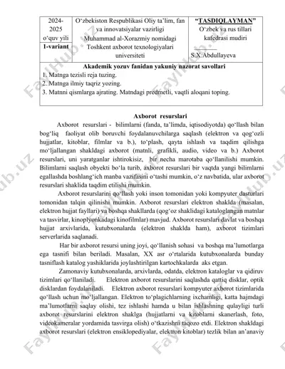 axborot resurslari — DOCX
