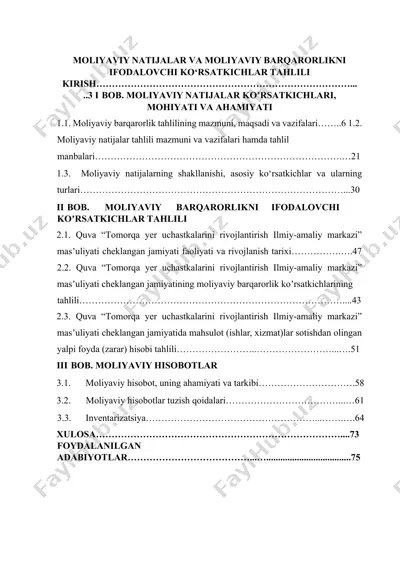 moliyaviy natijalar va moliyaviy barqarorlikni ifodalovshi ko‘rsatkishlar tahlili — DOCX