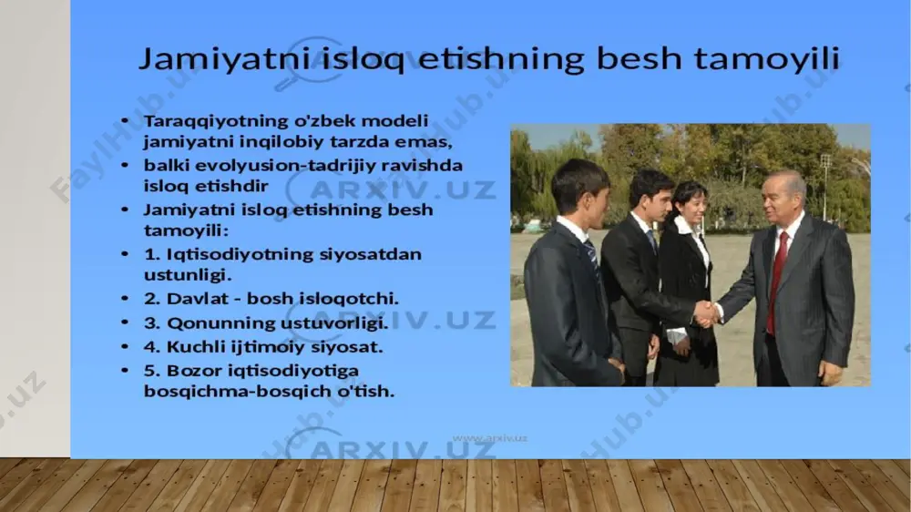 taraqqiyotning o’zbek modeli va uning o’ziga xos xususiyatlari - Page 5