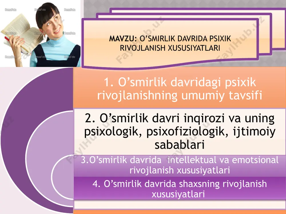 eng ko‘lamda ish olib bormasligi; beshinchidan, ota-onalarda fiziologik va psixologik bilimlar yetishmasligi; oltinchidan, o‘smir bolalar va qizlarga mo‘ljallangan materiallarning kamligi va hokazolar hozirgi o‘smirlar o‘tmishdoshlariga nisbatan jismoniy, aqliy va siyosiy jihatdan birmuncha ustunlikka ega. ularda jinsiy yetilish, ijtimoiylashuv jarayoni, psixik o‘sish oldinroq namoyon bo‘lmoqda. shu sababli bizda o‘g‘il va qizlarni 10-11 dan 14-15 yoshigacha o‘smirlik yoshida deb hisoblanadi. веналик психолог з.фрейд ва унинг шогирдлари ўсмирлик даврини баҳолашда инсонга азалдан берилган қандайдир илк майл нишонаси сифатида вужудга келадиган ўз мавқеини белгилашга онгсиз интилишни энг муҳим асос деб ҳисоблайдилар. бу интилиш гўёки худбинлик, бошқа кишиларни менсимаслик, пайдо бўлишга, атроф-муҳит билан келиша олмасликка, ҳатто низоларга олиб келар, онгсизлик эҳтиёжлари ва майллари шахснинг фаоллигини белгилар эмиш. собиқ совет психологлари з.фрейд назариясининг мутлақо асоссизлигини таъкидлаб, ўсмирда имконият билан талабчанлик ўртасидаги келишмовчилик, ўзини кўрсатишга мойиллик ва ўз ички дунёсига қизиқишнинг намоён бўлиши билан тавсифланишини асослаб бердилар. айрим психологлар биогенетик ўсишнинг биологик омилларига, яъни жинсий етилишга алоҳида …