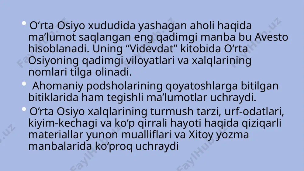 berilgan hayot va ular uni qachon u (aleksandr) xohlasa qaytaradilar. va ular o‘z so‘zlarida turdilar. uylariga qaytganlari xalqni itoatda saqladilar, podshoning tana soqchisi bo‘lgan 4tasi, sodiqlikda makedonlardan hech ham qolishmagan”1. bundan biz sug‘dliklarning adolatsizlikni toqat qila olmaydigan, bir so‘zli, mard insonlar bo‘lganliklari haqida xulosa berishimiz mumkin. bu voqealar mil.avv. 329-yilda bo‘lib o‘tgan edi. n berdi. “xorazm” so‘zi qadimgi eron tilida “xvarazmi” ((h)uvārazmi), yunon manbalarida “xorasmiya” va ktesiy asarida “xoramniy” tarzda berilgan. “avesto”ning “mixr-yasht-x” “xvarizam” sifatida tilga olingan. i. m. dyakonov va v. geyger “xorazm” so‘zi etimologiyasini talqin qilib, “xvarizem” – “xvara” – ovqat, ya’ni hosildor yer yoki “xvar” – “quyosh” bo‘lishi ham mumkin degan xulosani beradilar. s.p.tolstov o‘z tadqiqotida bu so‘zning ma’nosini xurrit qabilalari bilan bog‘laydi. lekin keyingi davrlardagi tadqiqotlarda “quyoshli o‘lka” degan ma’nosi ko‘p e’tirof etilmoqda. persepol saroyining bo‘rtma tasvirlarida xorazmliklar o‘n yettinchi qatorda tasvirlangan bo‘lib, ularning qo‘llarida xanjar, jangovar harbiy bolta, bilaguzuk va ot bilan aks ettirilgan1. xorazmliklar …