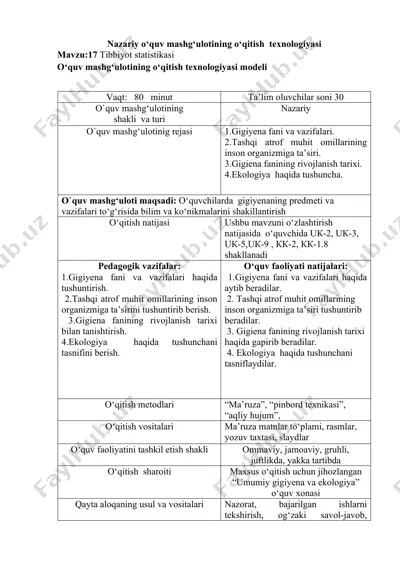 nazariy o‘quv mashg‘ulotining o‘qitish texnologiyasi — DOC