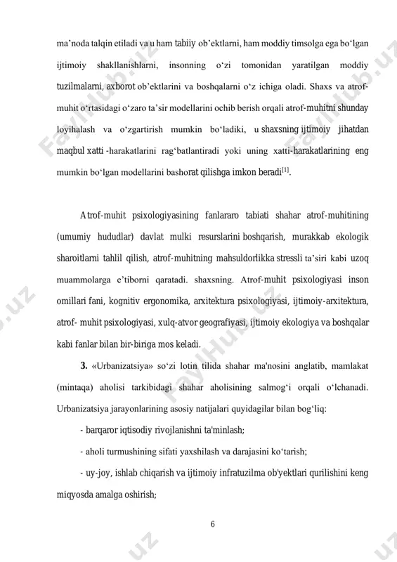 banizatsiya jarayonlarida qator nomutanosibliklar kuzatilmoqda: - urbanizatsiya darajasi bo‘yicha mamlakatimizning jahonda tutgan o‘rni past. bmt xalqaro reyting ko‘rsatkichlari bo‘yicha o‘zbekiston 2018-yilda ushbu yo‘nalishda 233 mamlakat orasida 155-o‘rinni egalladi. vaholanki, bu sohada dunyodagi o‘rtacha ko‘rsatkich 55,3 foiz bo‘lib, u rossiyada 74,4 foizni, turkiyada 75,1 foizni, qozog‘istonda 57,4 foizni, turkmanistonda 51,6 foizni tashkil etadi; - oxirgi 10 yil mobaynida (2009-2018-yy.) mamlakatimizda urbanizatsiya darajasi 51,7 foizdan 50,6 foizga kamaydi. xorazm (33,3%), surxondaryo (35,5%), buxoro (37,4%) va samarqand (37,4%) viloyatlarida urbanizatsiya darajasi ayniqsa past; - 2012-yildan hozirga qadar shaharlar soni o‘zgarmadi (119 ta) va ularda 10,1 mln. kishi istiqomat qiladi. mamlakat shaharlar tarmog‘ining asosini kichik shaharlar (jami shaharlar tarkibidagi ulushi 68,4 foiz) tashkil qiladi va ularning jami shahar aholisidagi ulushi 20,5 foizga teng. shaharlar rivojlanishining o‘ziga xos jihatlaridan yana biri shundaki, shahar aholisining deyarli ¼ qismi (24,2%) poytaxt - toshkent 9 shahrida istiqomat qiladi. o‘tgan davr ichida 6,4 mln. kishi (38,7%) istiqomat qiladigan shahar …