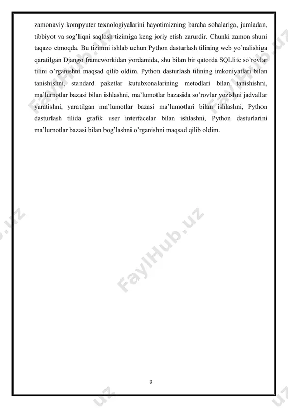 izimning hozirgi kundagi o’rni va ahamiyati bugungi kunda informatsion texnologiyalarga juda katta ahamiyat berilmoq- da. deyarli har bir sohada ushbu yangi texnologiyalar qo’llanilmoqda. bundan ko’rib turibdiki, internet orqali ishlash imkoni yaratuvchi har bir yangilik foydalanuvchilar tomonidan juda katta qiziqish bilan kutib olinmoqda. biz o‘zimizga shuni aniq tasavvur etishimiz kerakki, barcha sohalariga, kundalik hayotimizga zamonaviy axborotkommunikatsiya tizimlarini keng joriy etish bo‘yicha ijobiy ma’nodagi portlash effektini beradigan o‘zgarishlarni amalga oshirmasdan turib, istiqboldagi maqsadlarimizga erishish qiyin bo‘ladi. biz qisqa vaqt mobaynida axborot-kommunikatsiya texnologiyalarini joriy etish borasida yuksak darajaga erishgan ilg‘or mamlakatlar safiga qo‘shilishimiz zarur. zamonamizdagi qaysi soha bo’lishidan qat’iy nazar internet bilan bog’liq bo’lib bormoqda. ayniqsa, masofadan turib insonlar uchun turli qulayliklar yaratadigan tizimlar kunda kunga rivojlanib bormoqda. shu tizimlardan biri bu “e-medcard” tizimi bo’lib u orqali odamlar masofadan turib o’zlari uchun zarur bo’lgan mahalliy shifokor xuzuriga internet yozdamida yozilishi bilan bir qatorda qimmatbaho vaqtlarini tejash imkoniga ega bo’ladilar. barcha ilg’or mamlakatlarda mavjud …