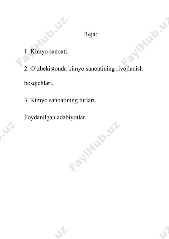 ladi. aqshda k.s. yevropa mamlakatlariga nisbatan kechroq paydo boʻldi, lekin 1913 y.ga kelib kimyoviy mahsulotlar i.ch. hajmi boʻyicha jahonda 1-oʻringa chiqib oldi. oʻzbekistonda tegishli xom ashyo manbalari boʻlishiga qaramay 20-asrning 30-y.larigacha k.s. deyarli yoʻq edi. 1910-y.larda ohak kuydirish, oʻsimlik boʻyogʻi olish, oltingugurt i.ch., ishqoriy moddalar tayyorlash, sovungarlik bilan shugʻullangan bir qancha kichik korxonalar (12 sovun zavodi, neftni haydash zavodi, 2 boʻyoq f-kasi) boʻlgan. zamonaviy k.s.ning shakllanishi 1932 y. qadimdan oltingugurt qazib olingan shoʻrsuv oltingugurt koni (fargʻona vodiysi)ning ishga tushirilishi bilan boshlandi. bu korxona sobiq sssrda ishlab chiqariladigan oltingugurtning 57% ini bergan va itti-foqning oltingugurt mustaqilligini taʼminlashda muhim rol oʻynadi. k.s.ning eng yirik korxonasi chirchiq elektr kimyo kti 1940 y. okt.dan mahsulot bera boshladi. shu yili 608,9 t ammiak, 961,7 t kuchsiz azot kislotasi va 930 t ammiak selitrasi ishlab chiqarildi. 1940 y.da respublikaning jami sanoat mahsuloti hajmida k.s. hissasi 0,8% ni, k.s.da band boʻlgan ishchilar soni sanoat ishchilarining 1% ni …