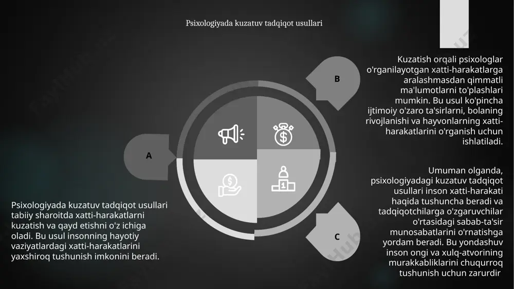 ilish uchun foydalaniladigan bir qator usullar va yondashuvlarni o'z ichiga oladi. bularga kognitiv-xulq-atvor, psixodinamik, gumanistik va integrativ modellar kiradi. klinik psixologlar ko'pincha bemorlarni baholash va tashxislash, shaxsiylashtirilgan davolash rejalarini ishlab chiqish va terapiya seanslarini taklif qilish uchun ushbu tizimlardan foydalanadilar. ular odamlarning hissiy, kognitiv va xulq-atvor farovonligini yaxshilashda yordam berish uchun dalillarga asoslangan texnika va vositalardan foydalanadilar. biologik, psixologik va ijtimoiy omillarning o'zaro ta'sirini o'rganish orqali klinik amaliyotda psixologik tizimlar yaxlit va har tomonlama yordam ko'rsatishni maqsad qiladi. bunday yondashuv ruhiy salomatlik muammolarining murakkabliklarini chuqurroq tushunish va samarali choralarni ishlab chiqish imkonini beradi. thank you for attention image6.jpg image7.jpg image8.jpg image9.jpg image10.jpg image11.jpg image12.jpg image2.png image3.png image4.png image5.png