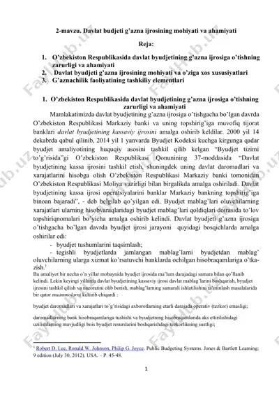 davlat budjeti g’azna ijrosining mohiyati va ahamiyati — DOCX
